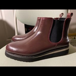Burgundy rain boots with gemstones